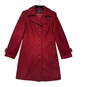 Collection by Gallery Womens Red Wool Blend Pea Coat Jacket Size Small Long Line